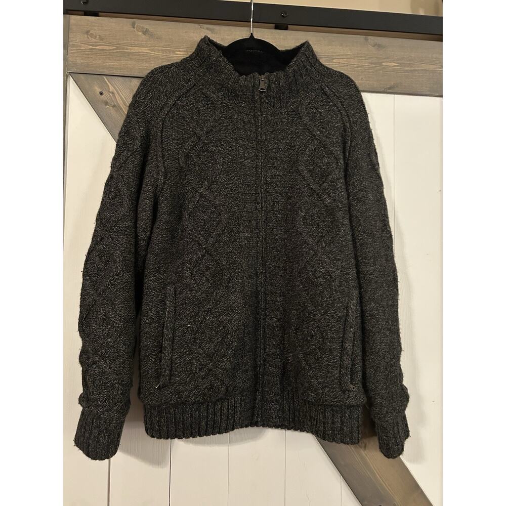 Hawke And Co Outfitters Zip Up Sweater Gray 55% Wool Faux Fur Lining Warm Medium